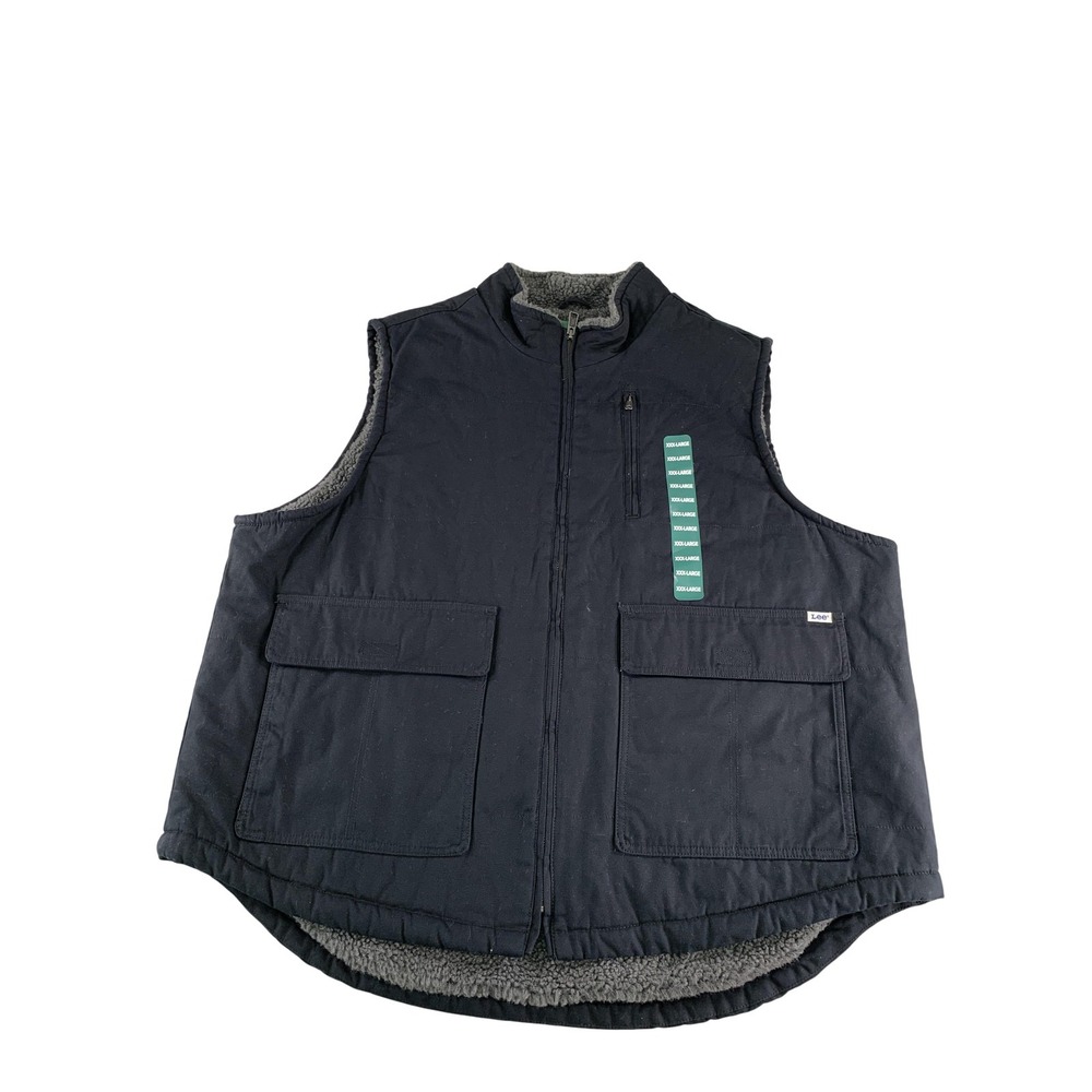 Lee Workwear Vest Mens 3XL Black Sherpa Lined Duck Canvas Zip Chest Pocket Warm